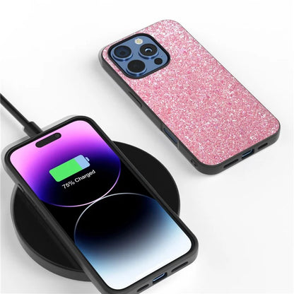For iPhone 16 Pro Max Case Glitter PU Covered PC+TPU Phone Shell