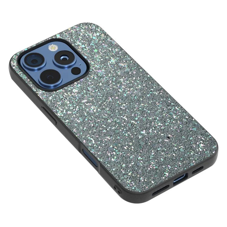 For iPhone 16 Pro Max Case Glitter PU Covered PC+TPU Phone Shell