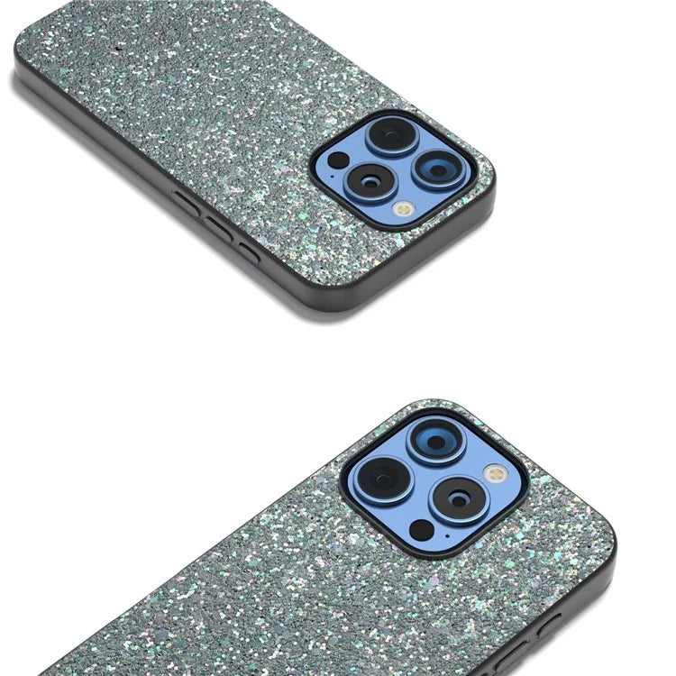 For iPhone 16 Pro Max Case Glitter PU Covered PC+TPU Phone Shell