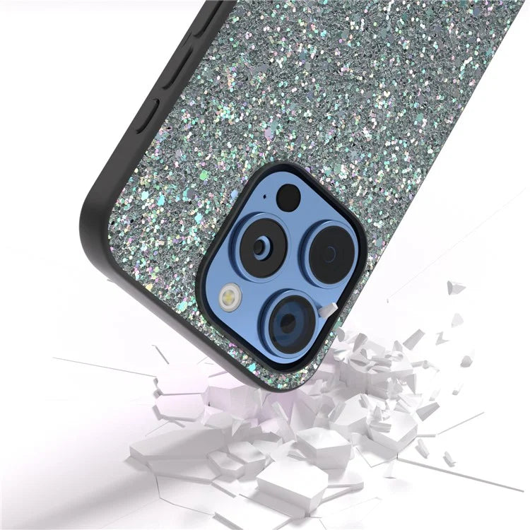 For iPhone 16 Pro Max Case Glitter PU Covered PC+TPU Phone Shell