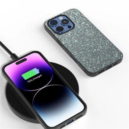For iPhone 16 Pro Max Case Glitter PU Covered PC+TPU Phone Shell