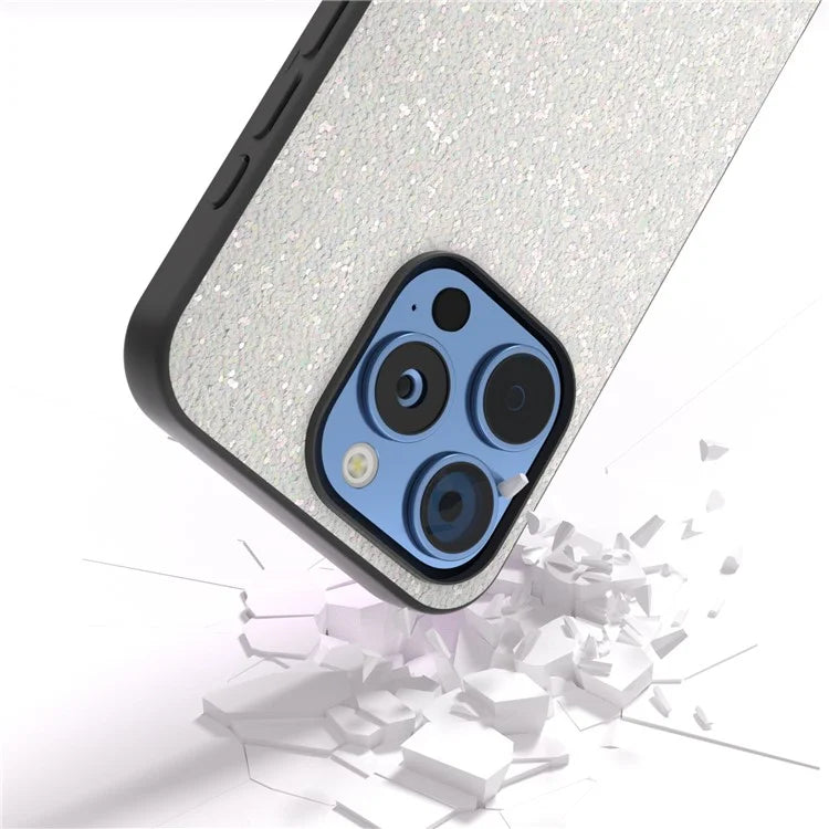 For iPhone 16 Pro Max Case Glitter PU Covered PC+TPU Phone Shell