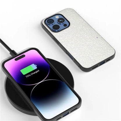 For iPhone 16 Pro Max Case Glitter PU Covered PC+TPU Phone Shell