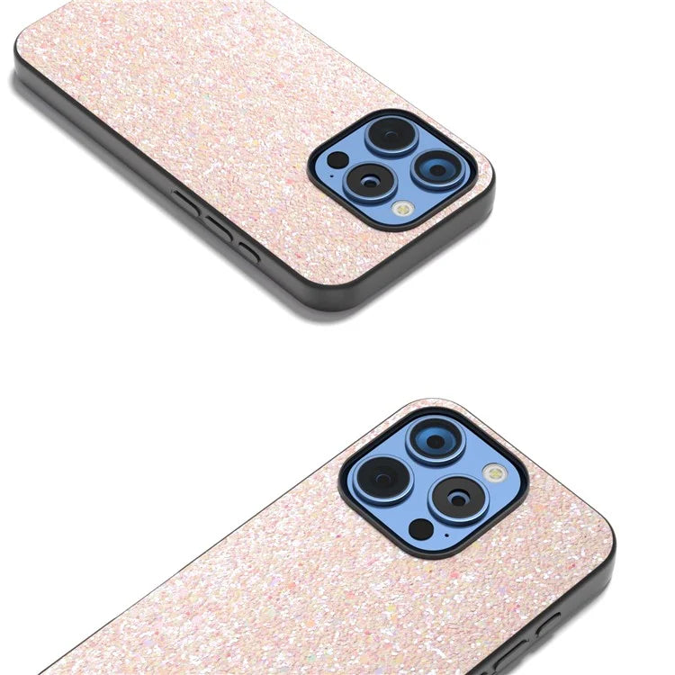 For iPhone 16 Pro Max Case Glitter PU Covered PC+TPU Phone Shell