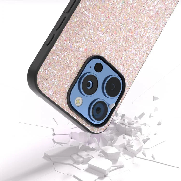 For iPhone 16 Pro Max Case Glitter PU Covered PC+TPU Phone Shell