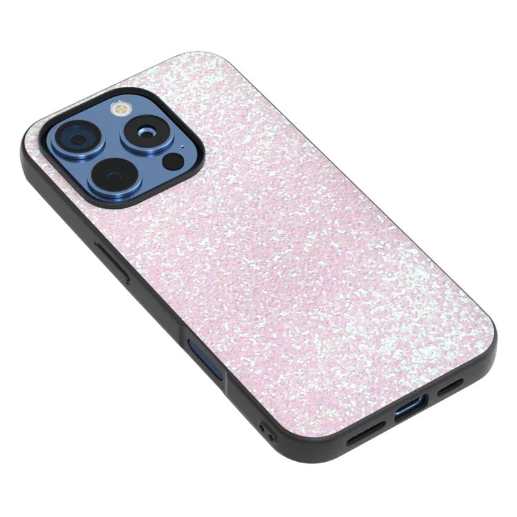 For iPhone 16 Pro Max Case Glitter PU Covered PC+TPU Phone Shell