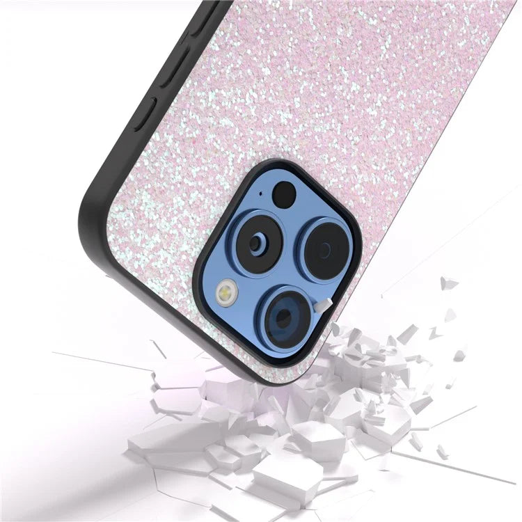 For iPhone 16 Pro Max Case Glitter PU Covered PC+TPU Phone Shell