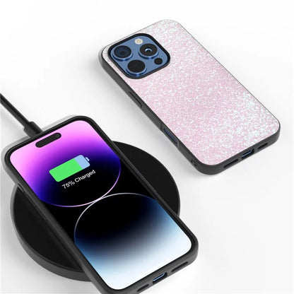 For iPhone 16 Pro Max Case Glitter PU Covered PC+TPU Phone Shell