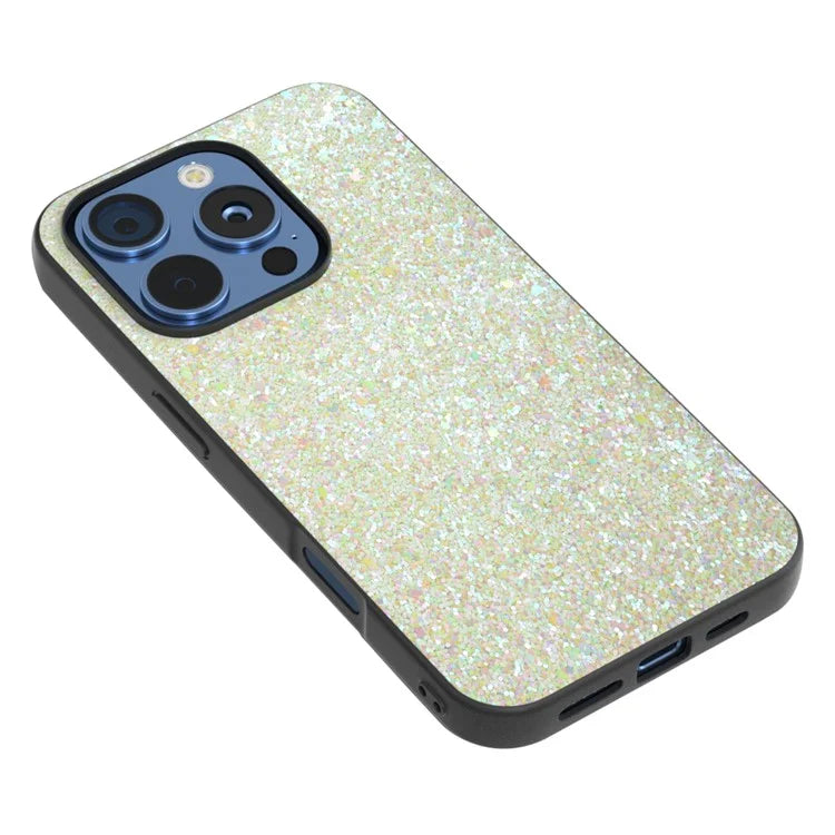 For iPhone 16 Pro Max Case Glitter PU Covered PC+TPU Phone Shell