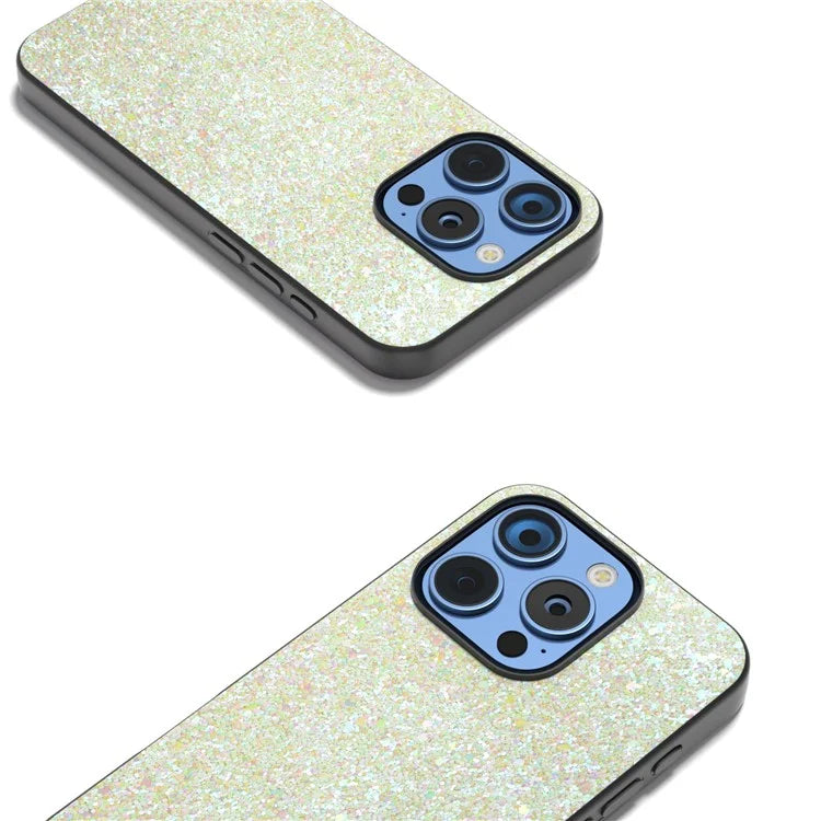 For iPhone 16 Pro Max Case Glitter PU Covered PC+TPU Phone Shell