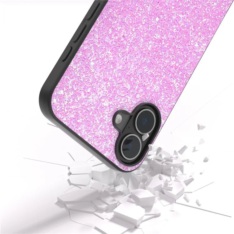 For iPhone 16 Plus Case Glitter PU Covered PC+TPU Phone Shell