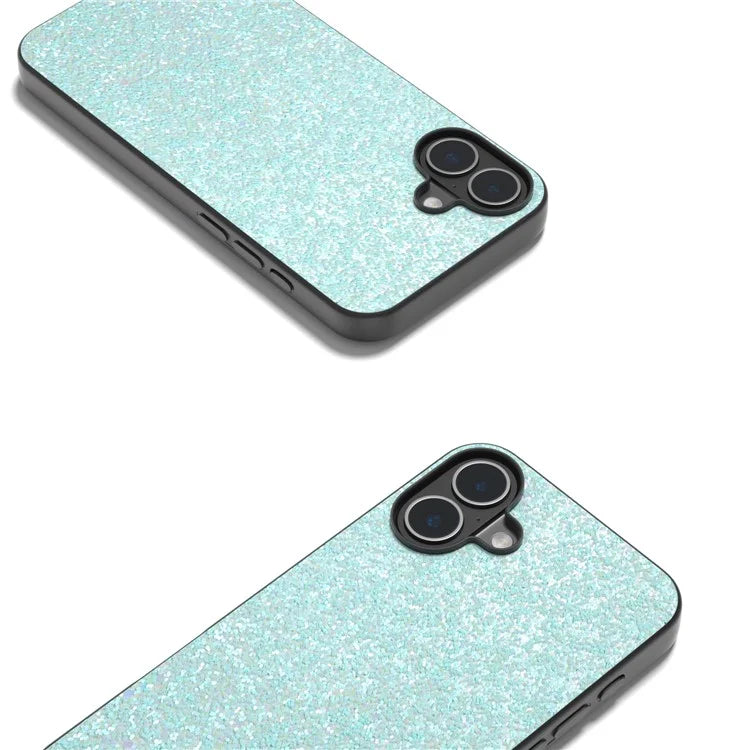 For iPhone 16 Plus Case Glitter PU Covered PC+TPU Phone Shell