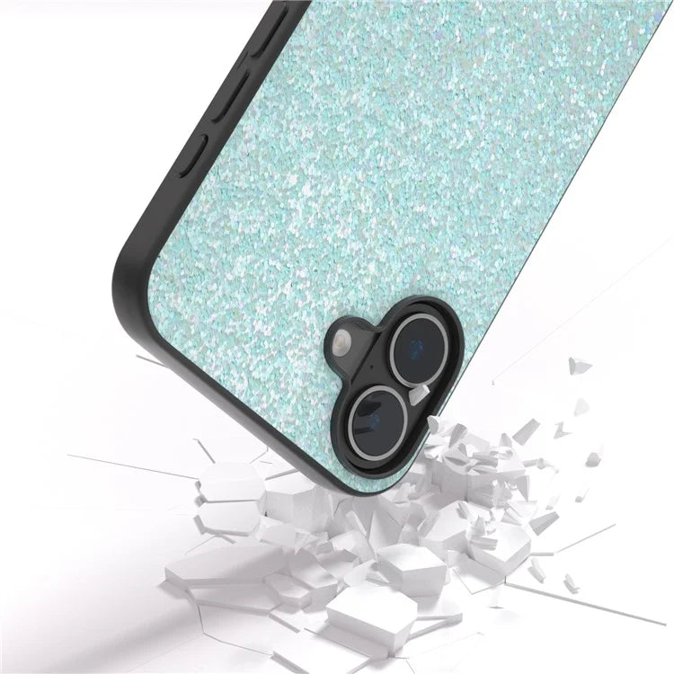For iPhone 16 Plus Case Glitter PU Covered PC+TPU Phone Shell