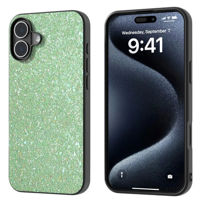For iPhone 16 Plus Case Glitter PU Covered PC+TPU Phone Shell