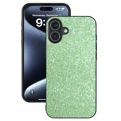 For iPhone 16 Plus Case Glitter PU Covered PC+TPU Phone Shell