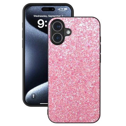 For iPhone 16 Plus Case Glitter PU Covered PC+TPU Phone Shell