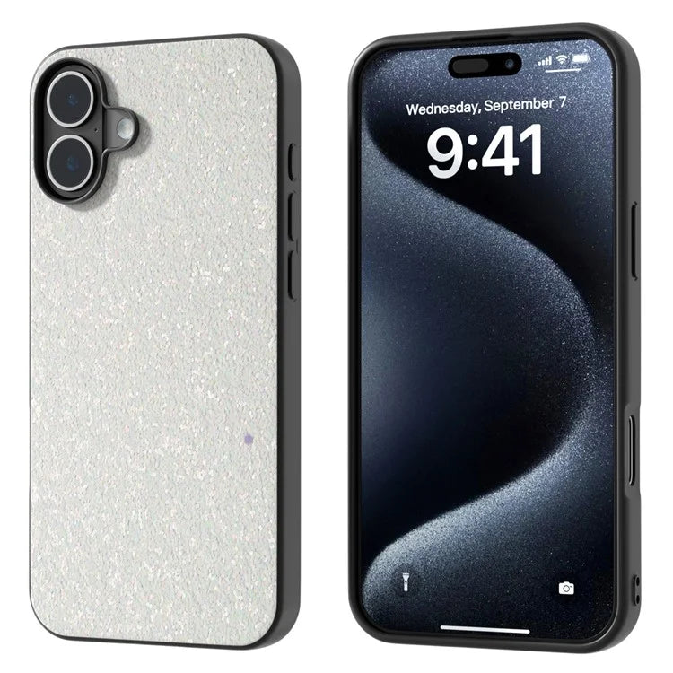 For iPhone 16 Plus Case Glitter PU Covered PC+TPU Phone Shell