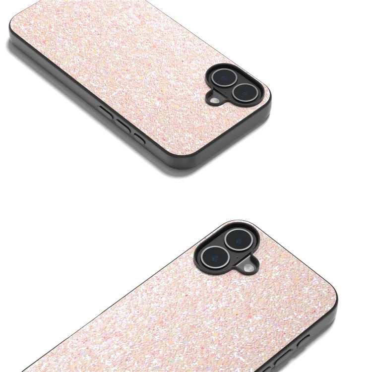 For iPhone 16 Plus Case Glitter PU Covered PC+TPU Phone Shell