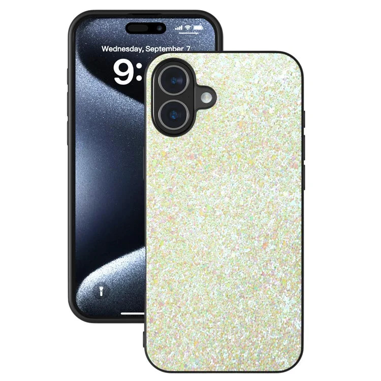 For iPhone 16 Plus Case Glitter PU Covered PC+TPU Phone Shell