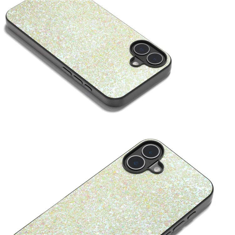 For iPhone 16 Plus Case Glitter PU Covered PC+TPU Phone Shell