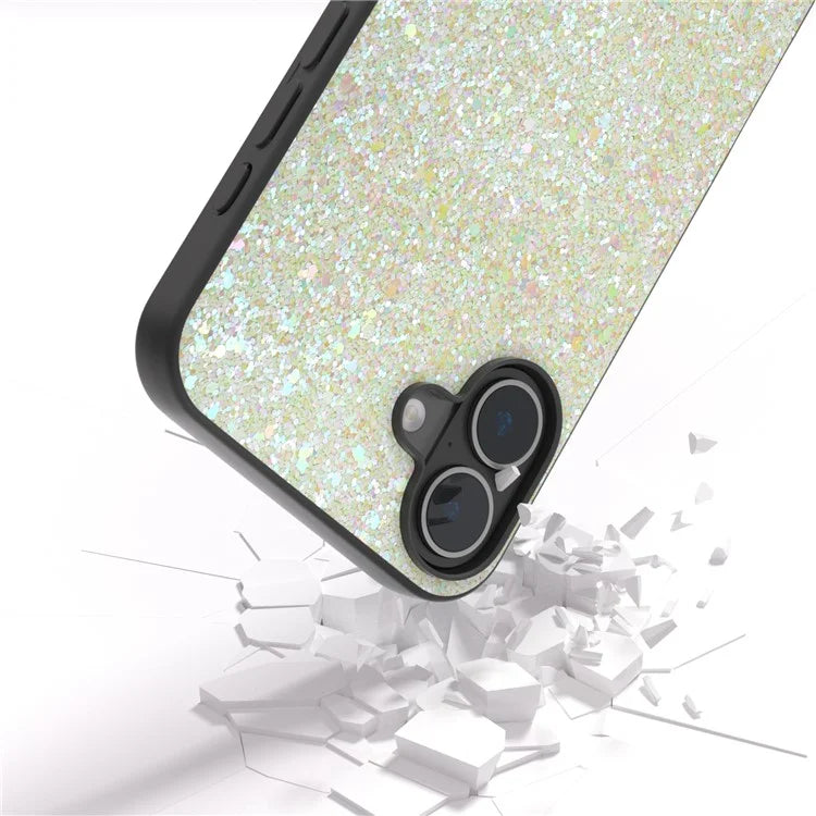For iPhone 16 Plus Case Glitter PU Covered PC+TPU Phone Shell