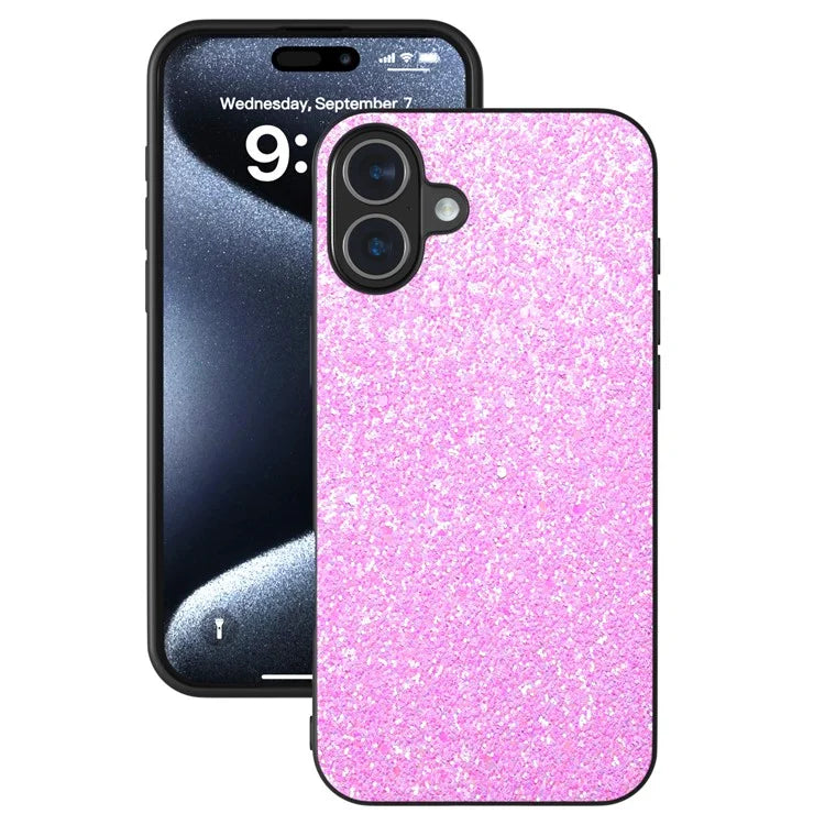 For iPhone 16 Case Glitter PU Covered PC+TPU Phone Shell