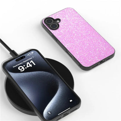 For iPhone 16 Case Glitter PU Covered PC+TPU Phone Shell