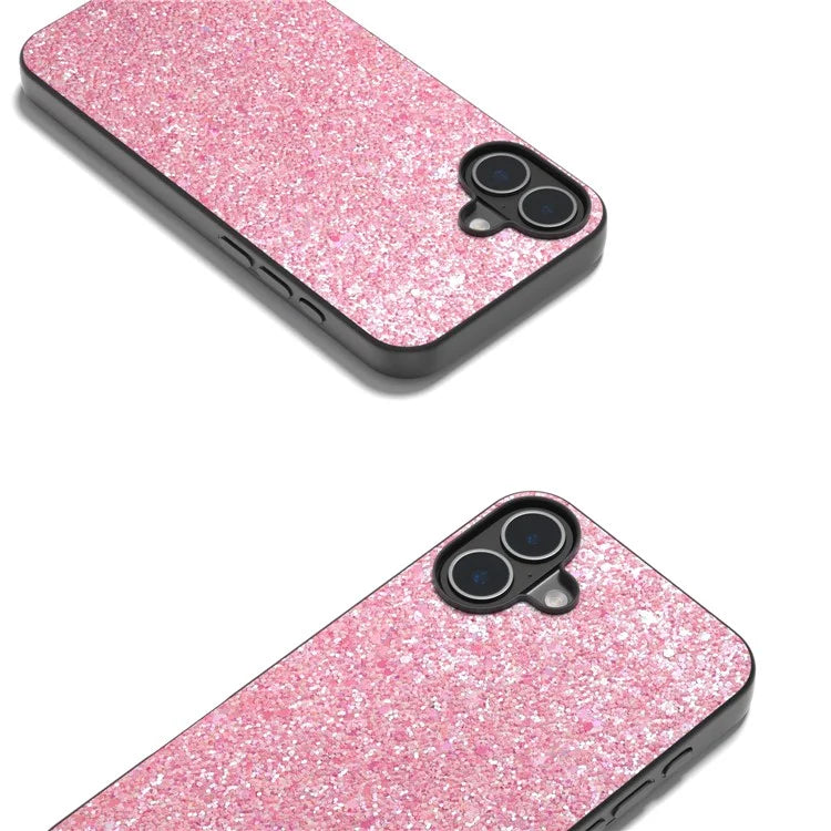 For iPhone 16 Case Glitter PU Covered PC+TPU Phone Shell