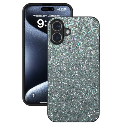 For iPhone 16 Case Glitter PU Covered PC+TPU Phone Shell