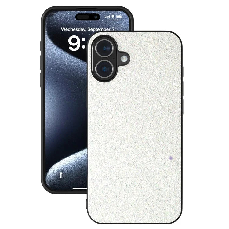 For iPhone 16 Case Glitter PU Covered PC+TPU Phone Shell