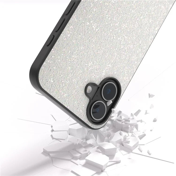 For iPhone 16 Case Glitter PU Covered PC+TPU Phone Shell