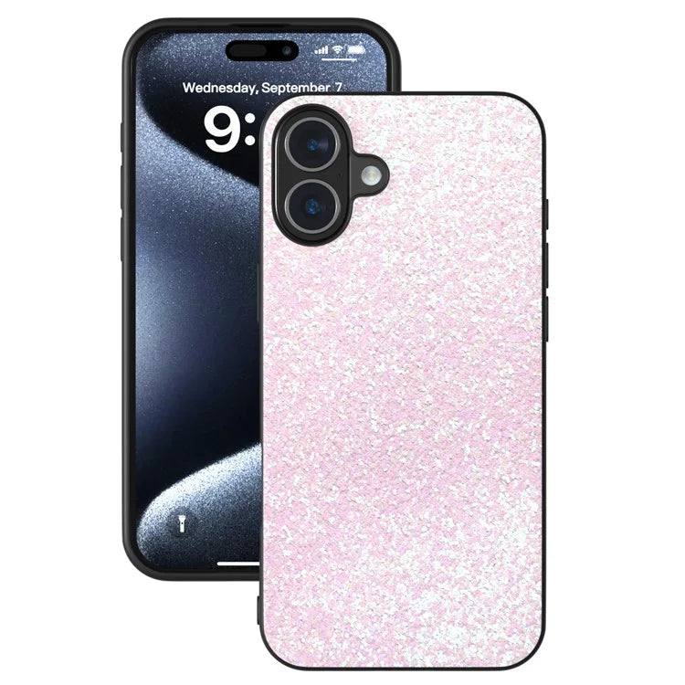 For iPhone 16 Case Glitter PU Covered PC+TPU Phone Shell
