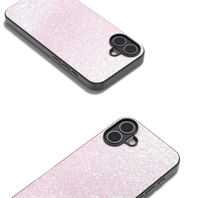 For iPhone 16 Case Glitter PU Covered PC+TPU Phone Shell