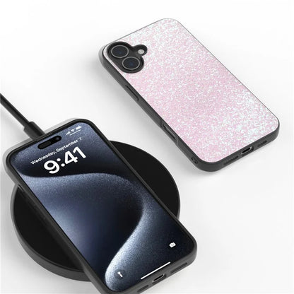 For iPhone 16 Case Glitter PU Covered PC+TPU Phone Shell