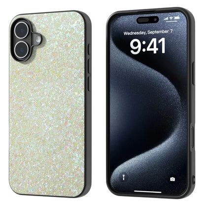 For iPhone 16 Case Glitter PU Covered PC+TPU Phone Shell