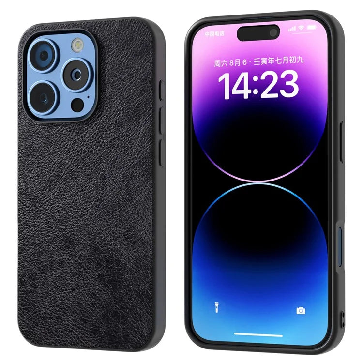 For iPhone 16 Pro Max Case Litchi Texture PU Leather+PC+TPU Phone Cover Black Edge