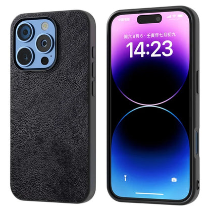 For iPhone 16 Pro Max Case Litchi Texture PU Leather+PC+TPU Phone Cover Black Edge