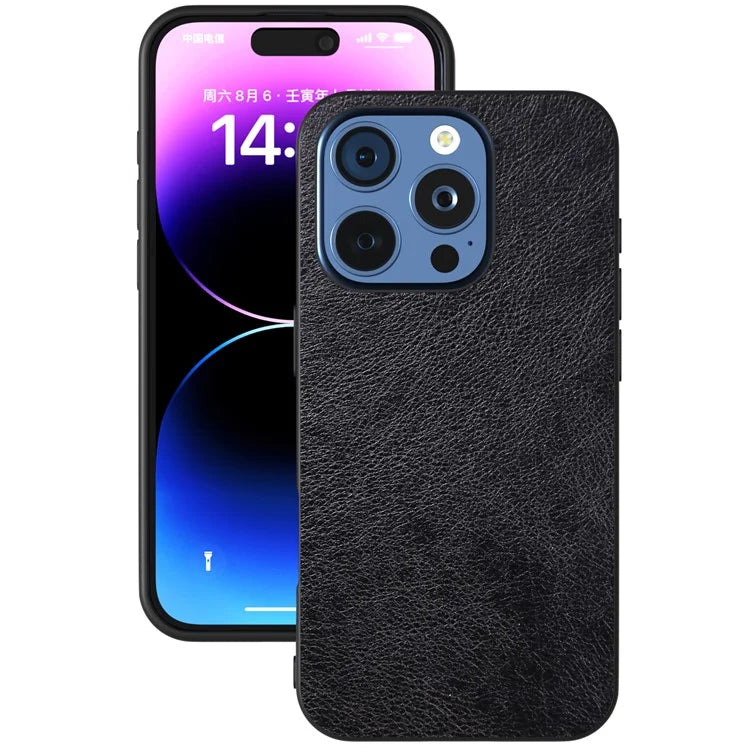 For iPhone 16 Pro Max Case Litchi Texture PU Leather+PC+TPU Phone Cover Black Edge
