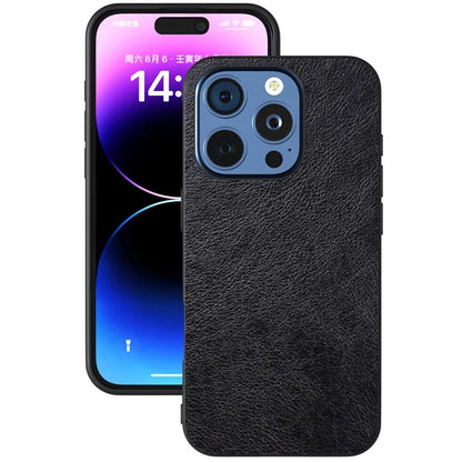 For iPhone 16 Pro Max Case Litchi Texture PU Leather+PC+TPU Phone Cover Black Edge