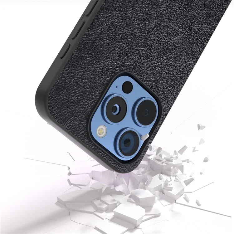 For iPhone 16 Pro Max Case Litchi Texture PU Leather+PC+TPU Phone Cover Black Edge