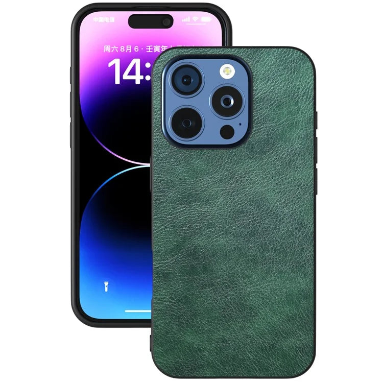 For iPhone 16 Pro Max Case Litchi Texture PU Leather+PC+TPU Phone Cover Black Edge