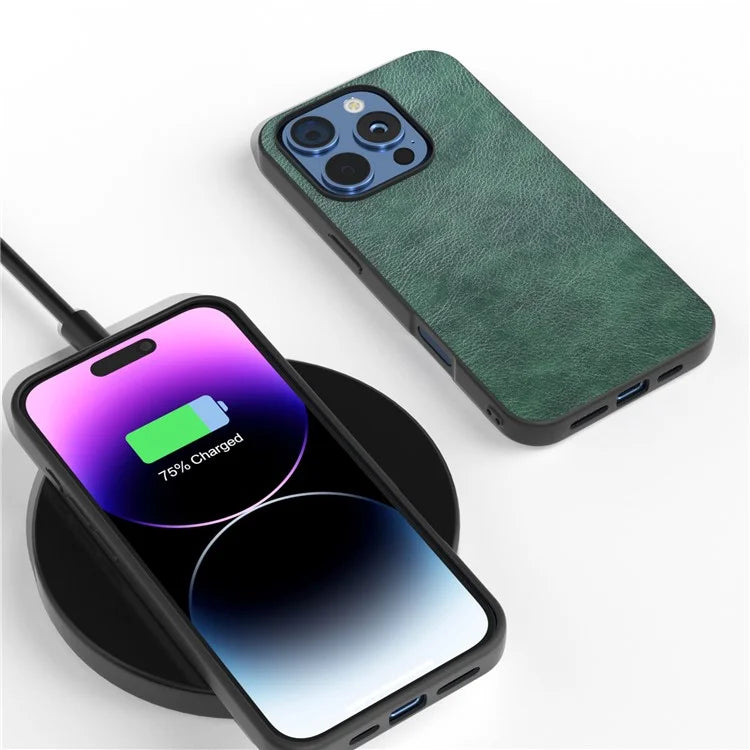 For iPhone 16 Pro Max Case Litchi Texture PU Leather+PC+TPU Phone Cover Black Edge