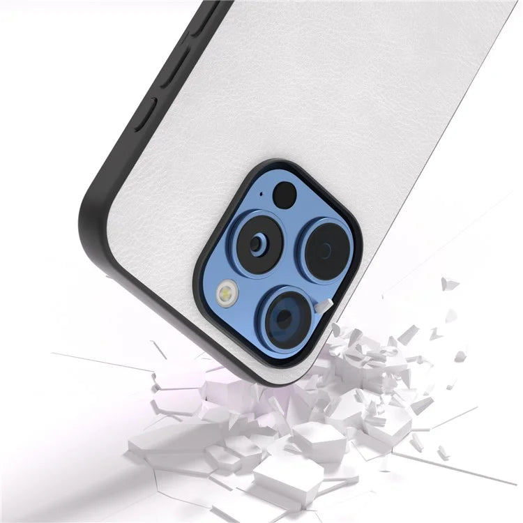 For iPhone 16 Pro Max Case Litchi Texture PU Leather+PC+TPU Phone Cover Black Edge