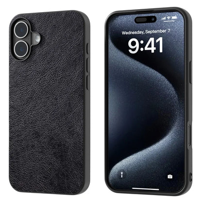 For iPhone 16 Plus Case Litchi Texture PU Leather+PC+TPU Phone Cover Black Edge