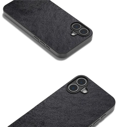 For iPhone 16 Plus Case Litchi Texture PU Leather+PC+TPU Phone Cover Black Edge