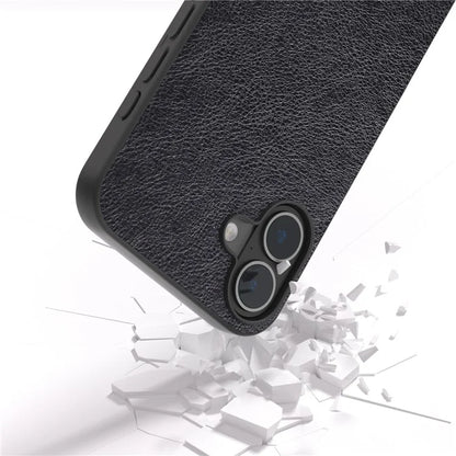 For iPhone 16 Plus Case Litchi Texture PU Leather+PC+TPU Phone Cover Black Edge