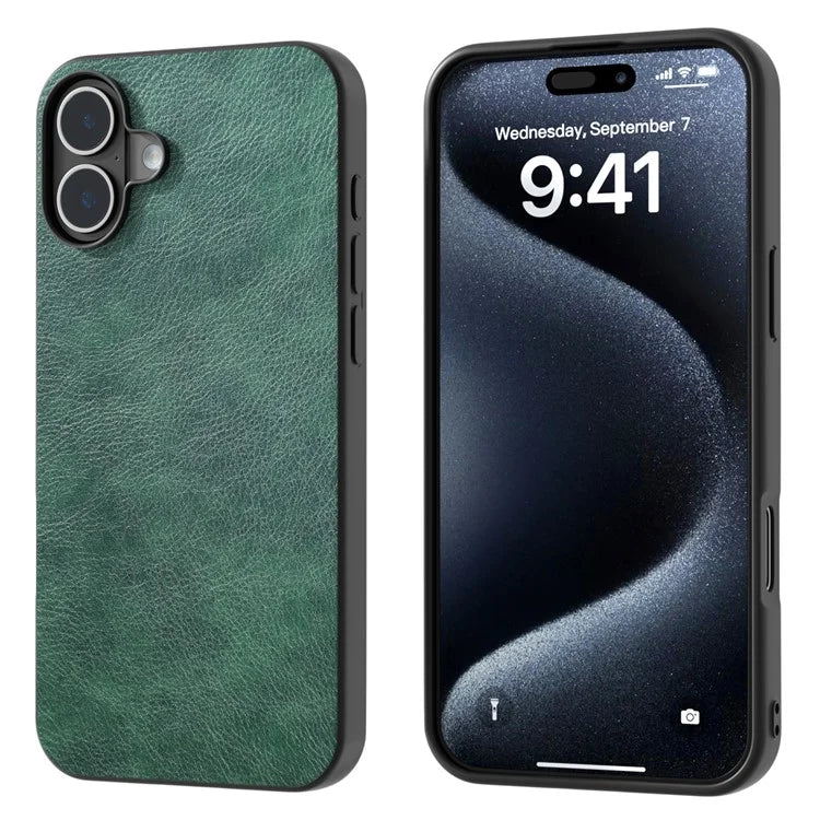 For iPhone 16 Plus Case Litchi Texture PU Leather+PC+TPU Phone Cover Black Edge