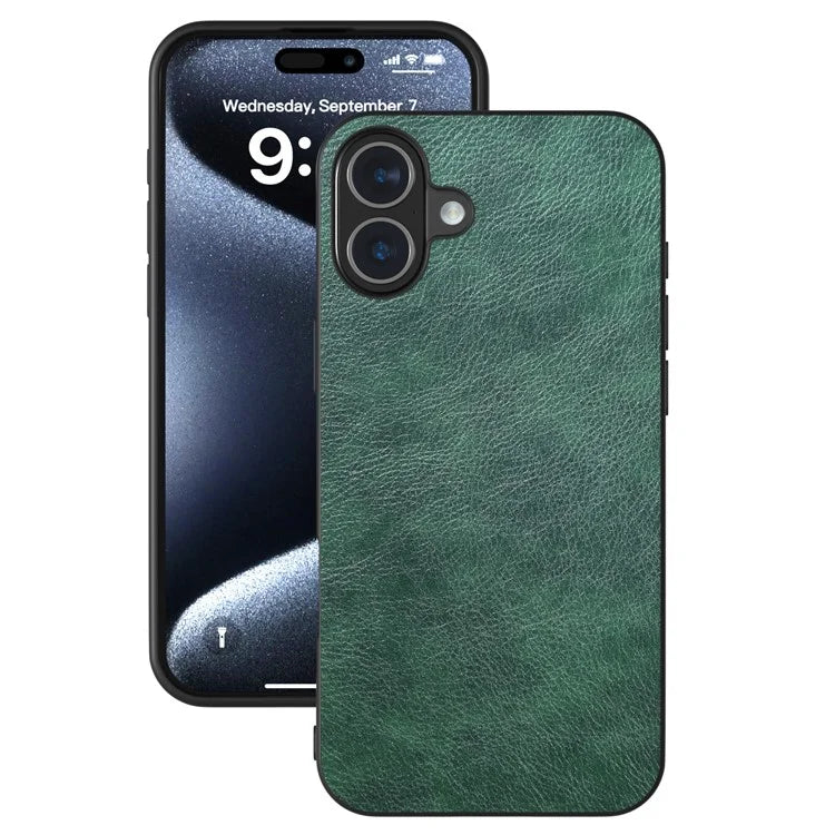 For iPhone 16 Plus Case Litchi Texture PU Leather+PC+TPU Phone Cover Black Edge