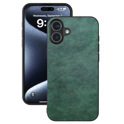 For iPhone 16 Plus Case Litchi Texture PU Leather+PC+TPU Phone Cover Black Edge