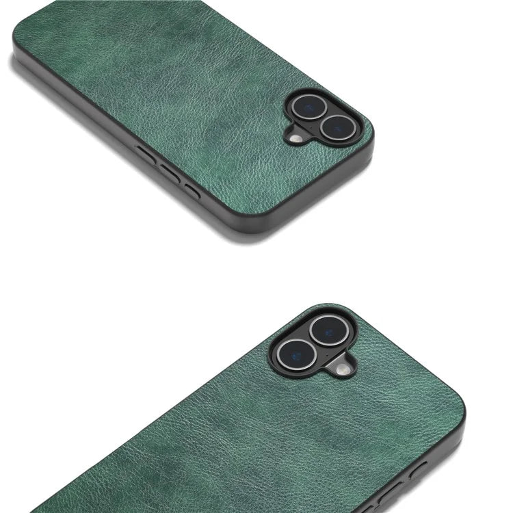 For iPhone 16 Plus Case Litchi Texture PU Leather+PC+TPU Phone Cover Black Edge